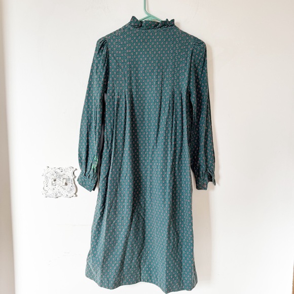 Vintage 80s Laura Ashley Flannel Green Patterned Dress Pockets 10 - Picture 5 of 7